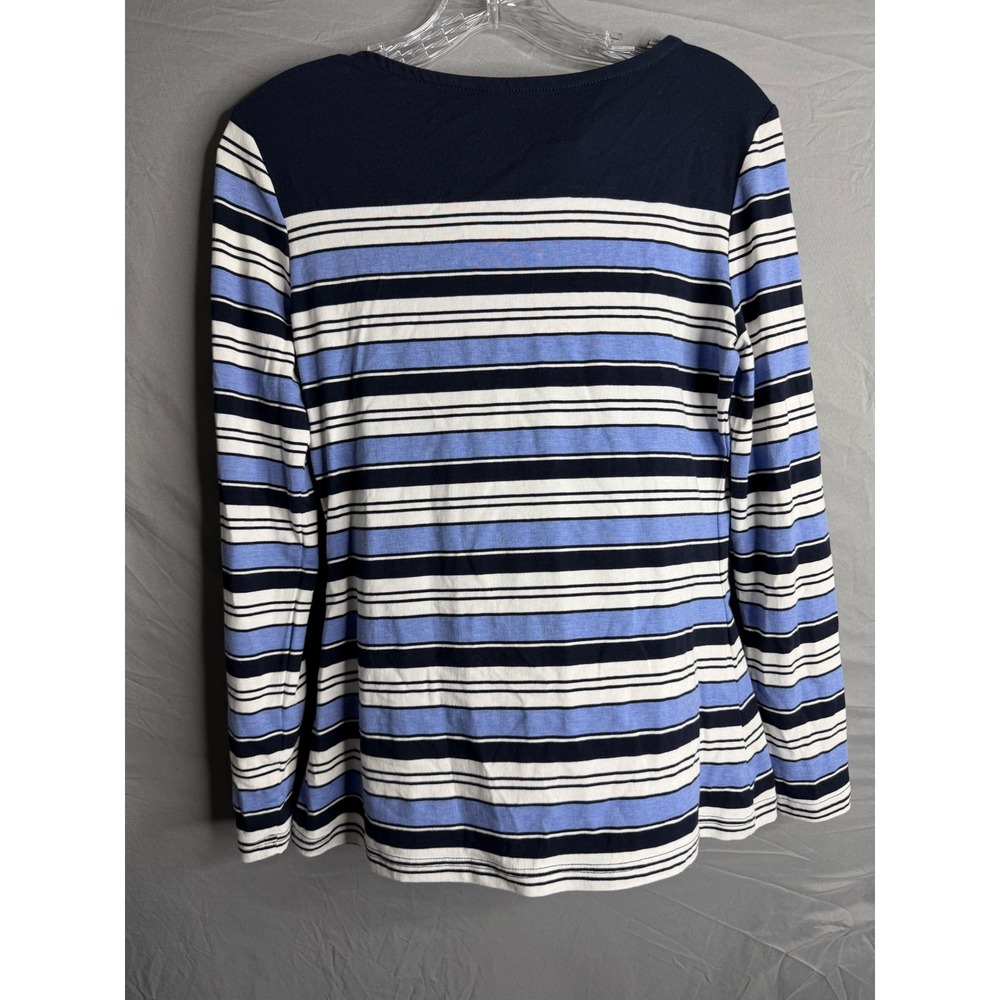 Merien Hall Womens Striped Long Sleeve Top Navy Blue White Size S Button Detail
